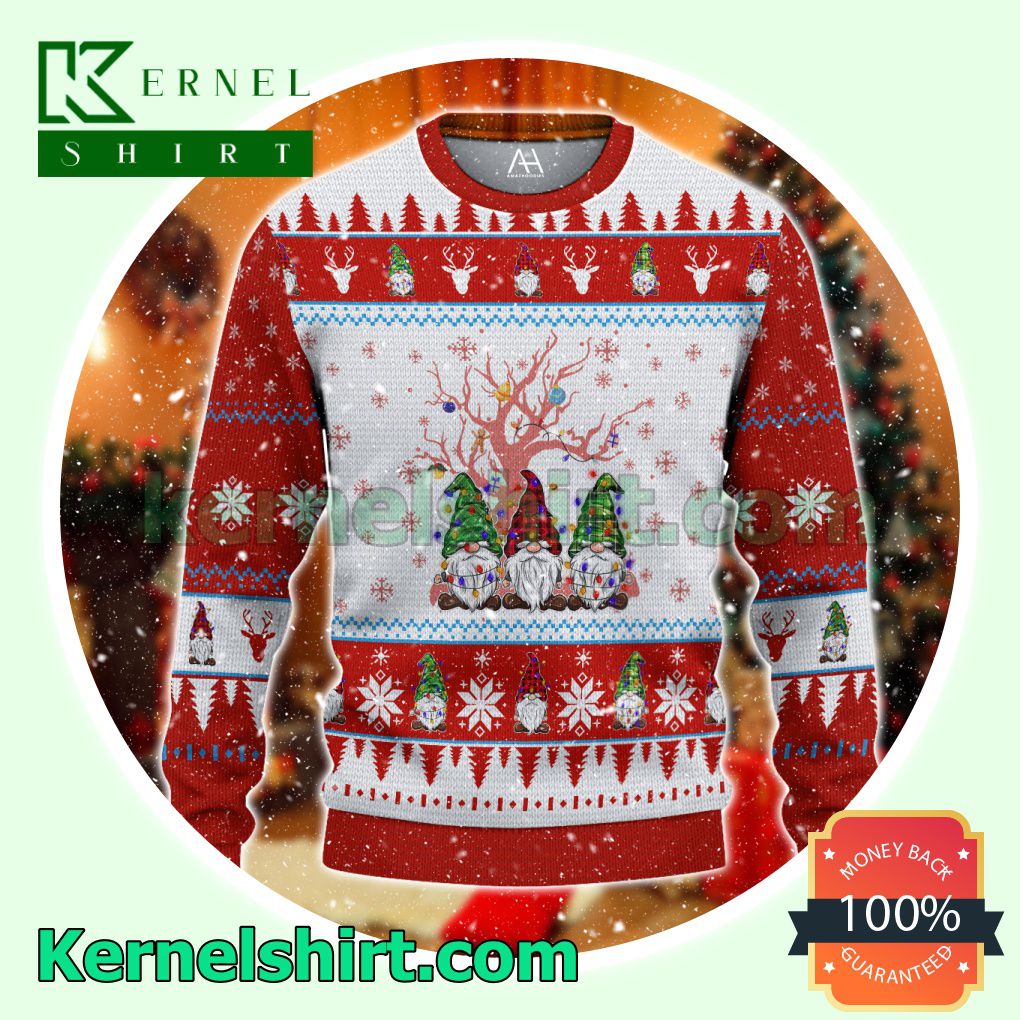 Gnome Buffalo Plaid Christmas Tree Lights Crewneck Sweatshirt