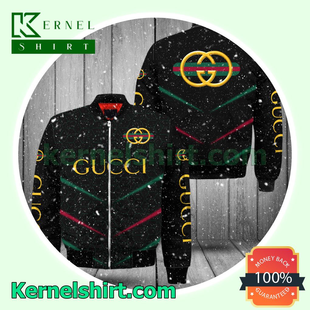 Gucci Brand Name And Logo Metro Rhombus Black Varsity Jacket Coat Outwear