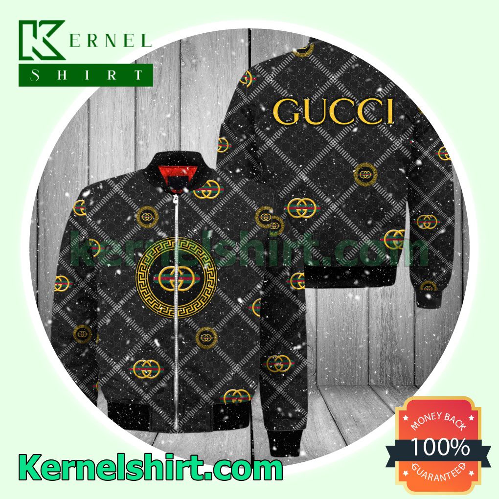 Gucci Greek Key Logo Diagonal Square Varsity Jacket Coat Outwear