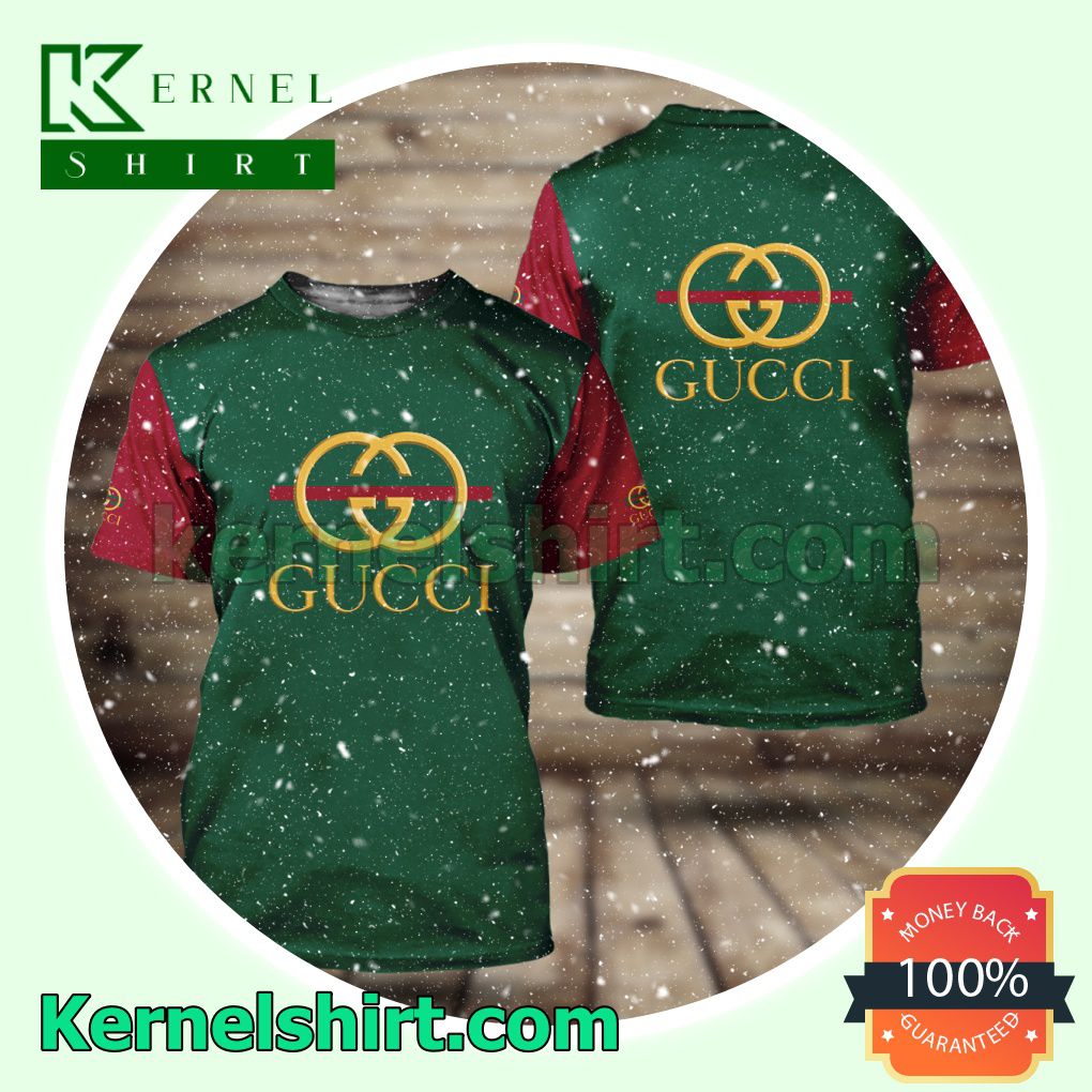 Gucci Logo Center Green With Red Sleeves Logo 3D T-Shirt