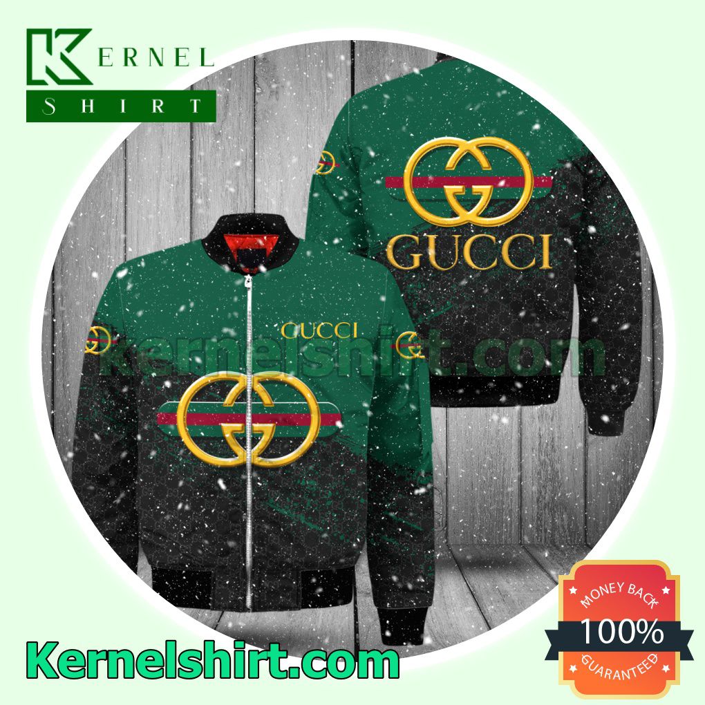 Gucci Logo Center Half Black Monogram Half Green Varsity Jacket Coat Outwear