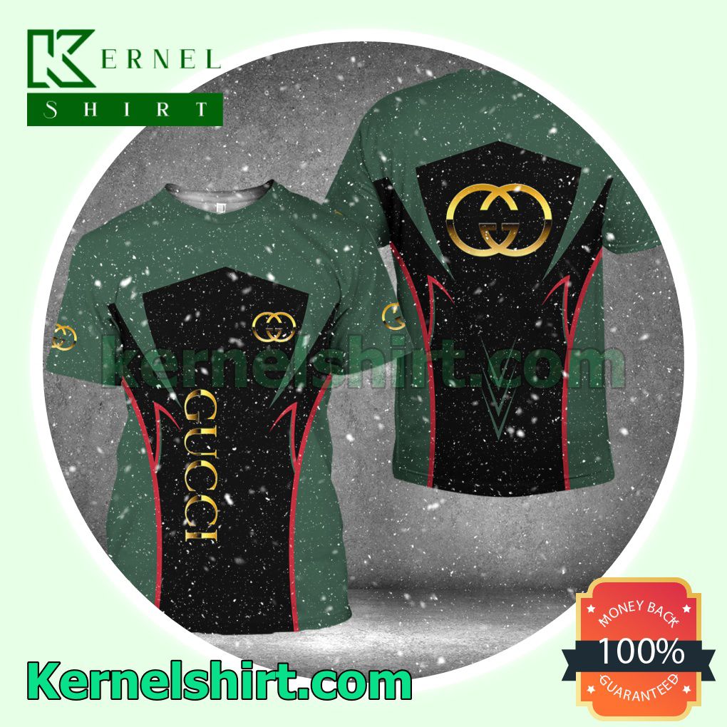 Gucci Luxury Brand Green And Black Logo 3D T-Shirt