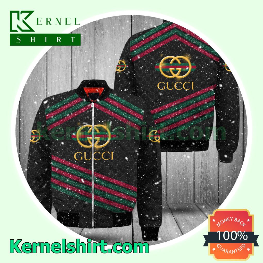 Gucci Red And Green Glitter Stripes Varsity Jacket Coat Outwear
