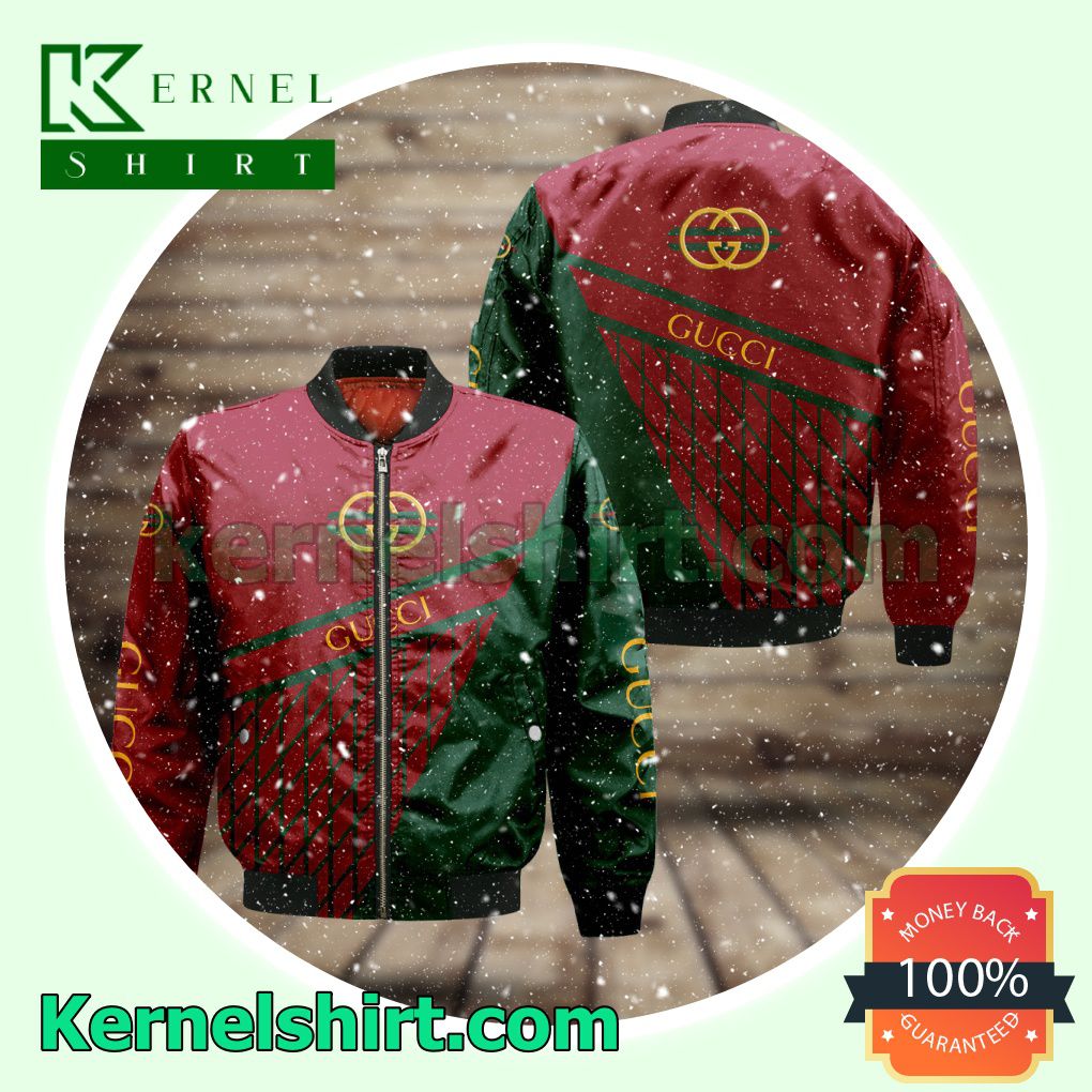 Gucci Red And Green With Rhombus Check Varsity Jacket Coat Outwear