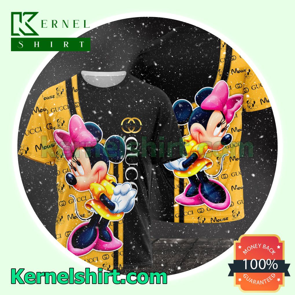 Gucci With Minnie Mouse Black And Yellow Logo 3D T-Shirt