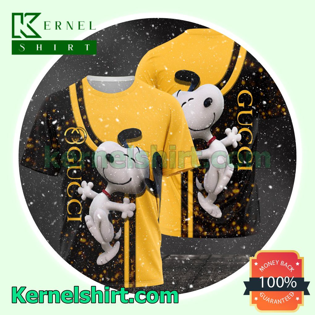 Gucci With Snoopy Black And Yellow Logo 3D T-Shirt