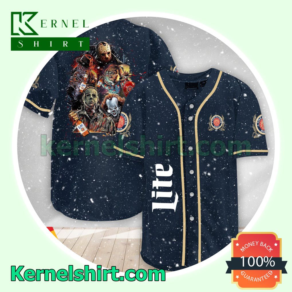 Halloween Horror Characters Miller Lite Custom Baseball Jersey