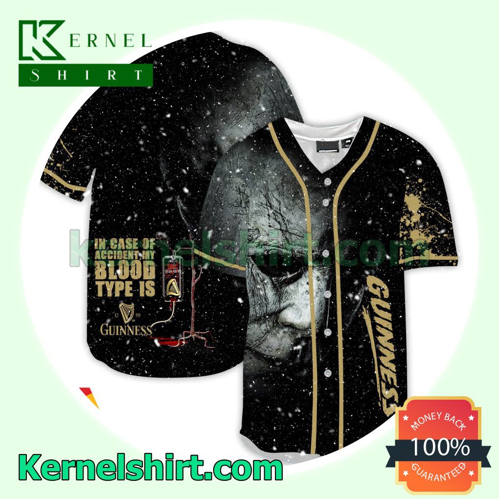 Halloween Horror Michael Myers Guinness Beer In Case Of Accident My Blood Type Is Custom Baseball Jersey
