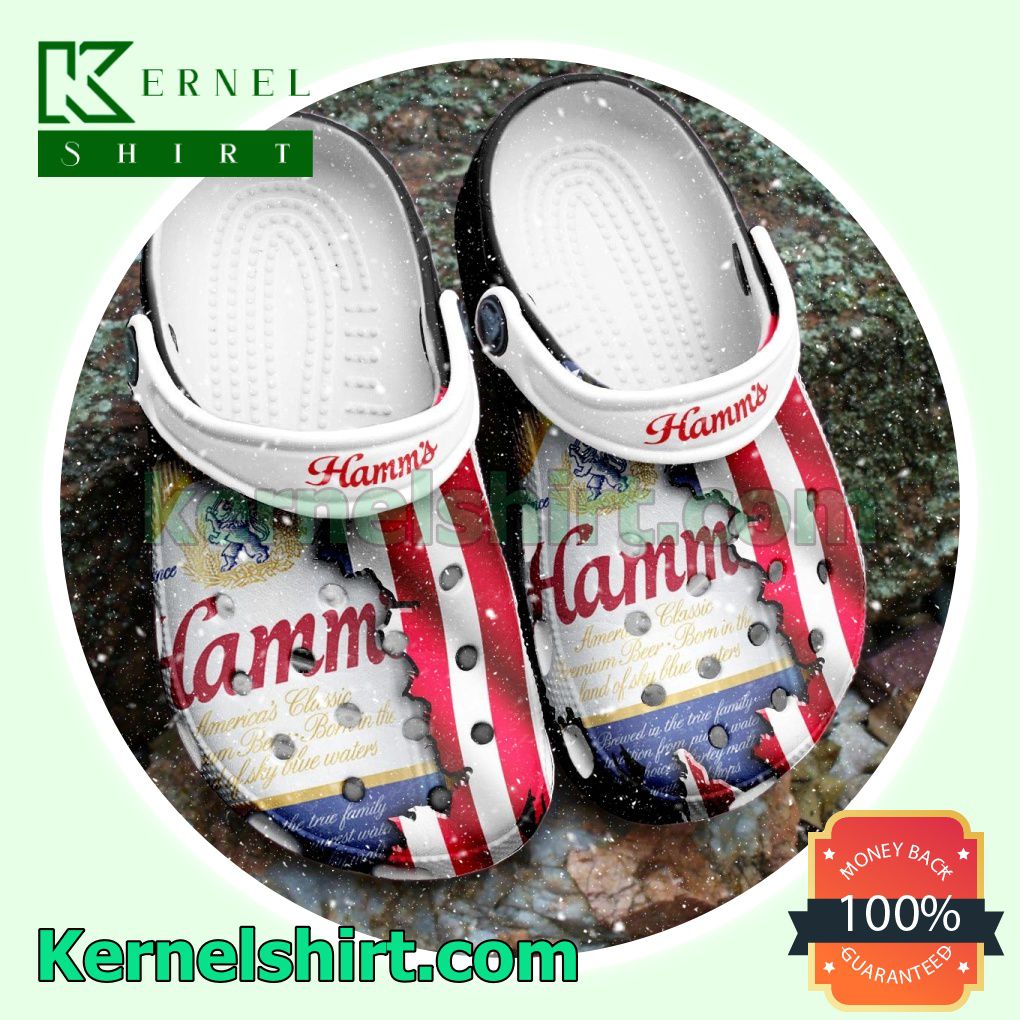 Hamm's Beer American Flag Clogs Shoes Slippers Sandals
