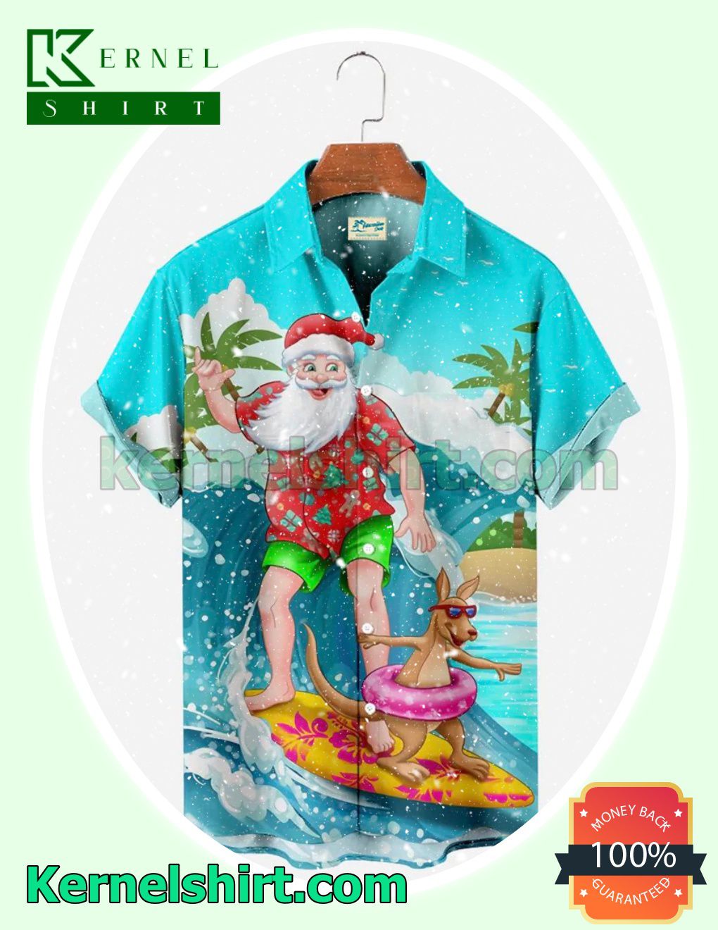 Holiday Santa Beach Surfing Xmas Short Sleeve Shirts