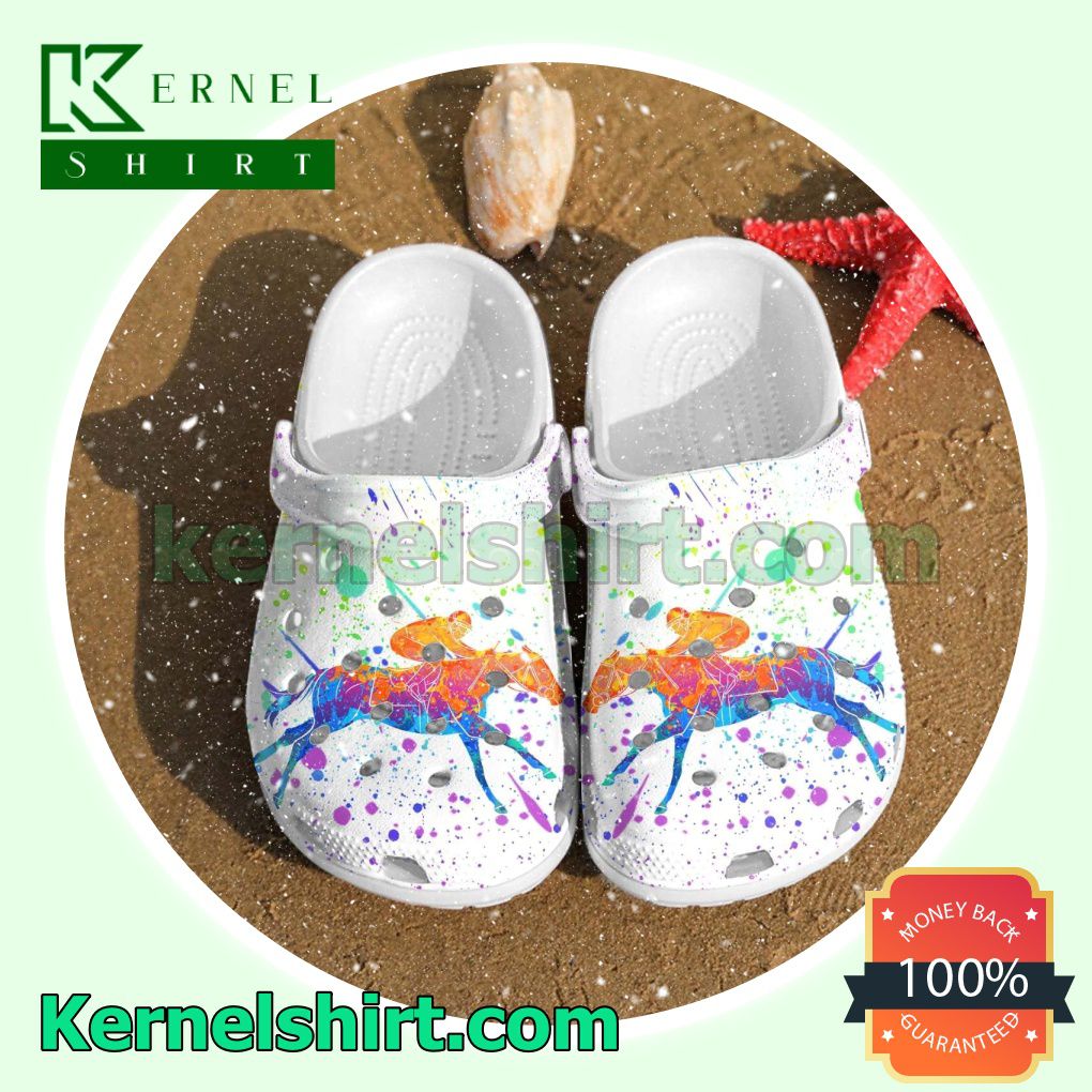 Horse Racing Watercolor Clogs Shoes Slippers Sandals