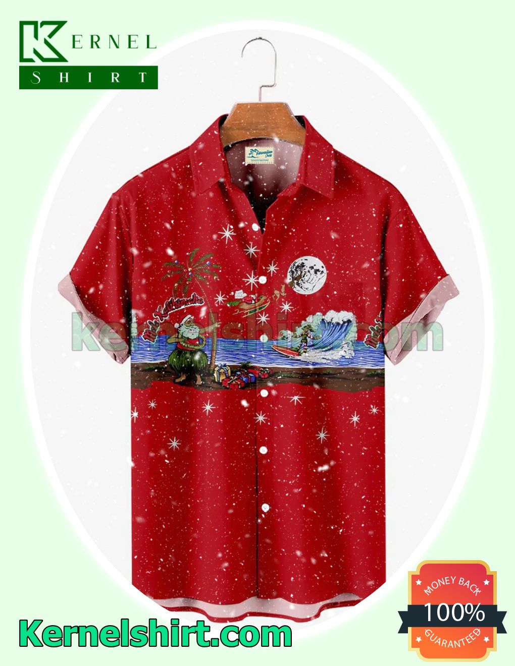 Hula Santa Surfing Xmas Short Sleeve Shirts