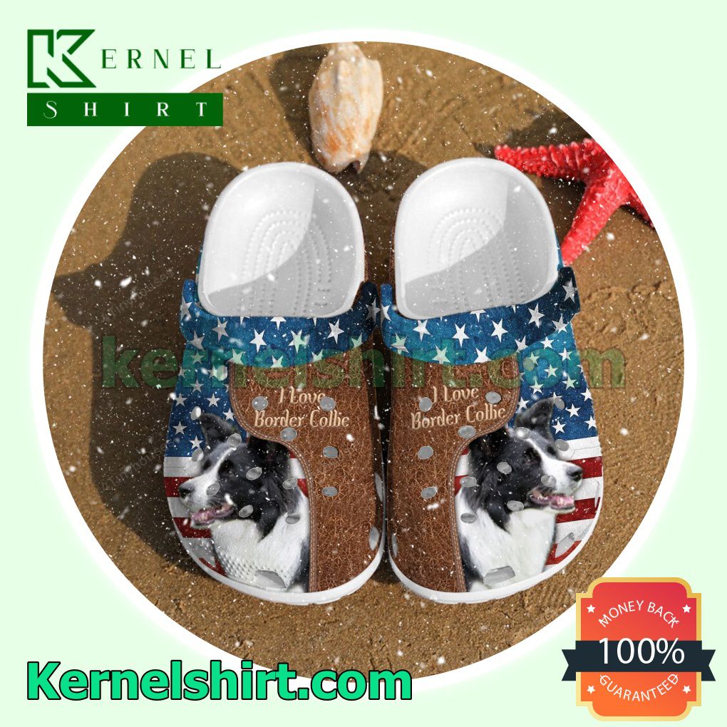 I Love Border Collie American Flag Clogs Shoes Slippers Sandals