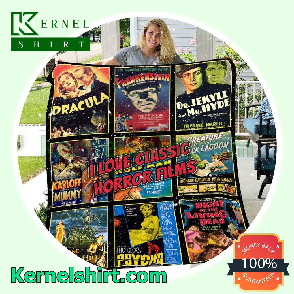 I Love Classic Horror Films Sherpa Fleece Throw Blanket