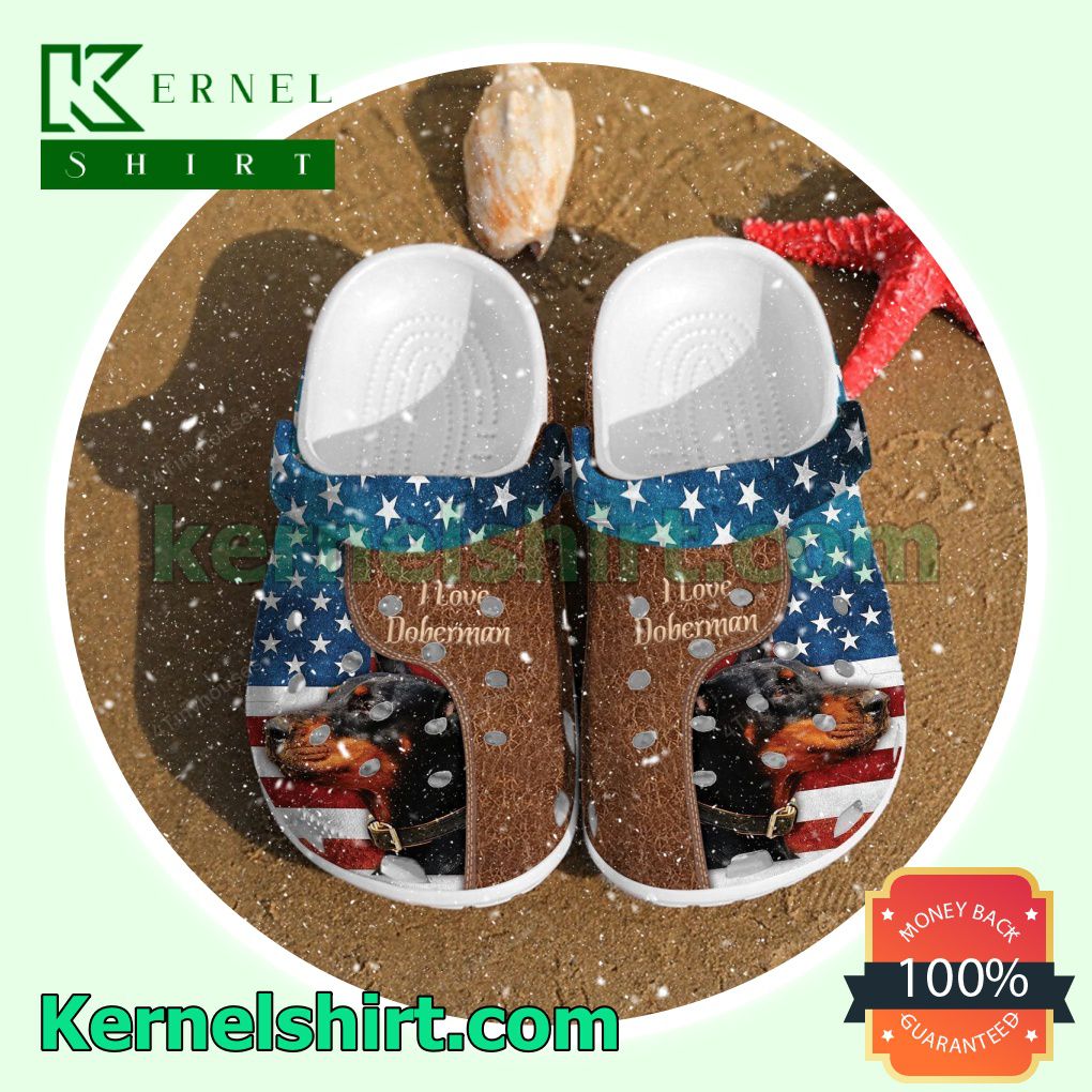 I Love Doberman American Flag Clogs Shoes Slippers Sandals