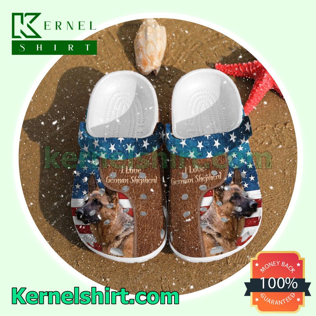 I Love German Shepherd American Flag Clogs Shoes Slippers Sandals