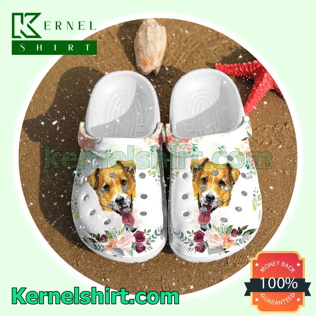 Jack Russell Terrier Dog And Flower Clogs Shoes Slippers Sandals