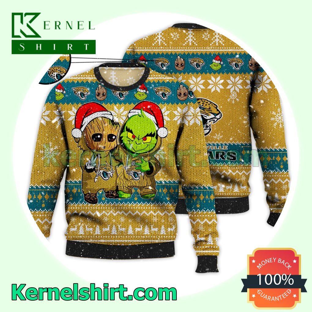 Jacksonville Jaguars Baby Groot And Grinch Xmas Knitted Sweater NFL Lover