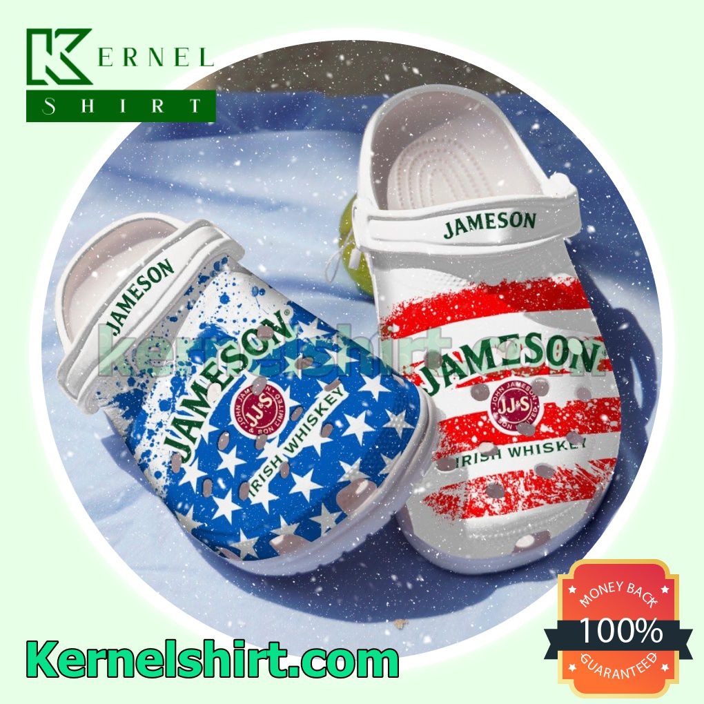 Jameson Irish Whiskey American Flag Blue Red Clogs Shoes Slippers Sandals