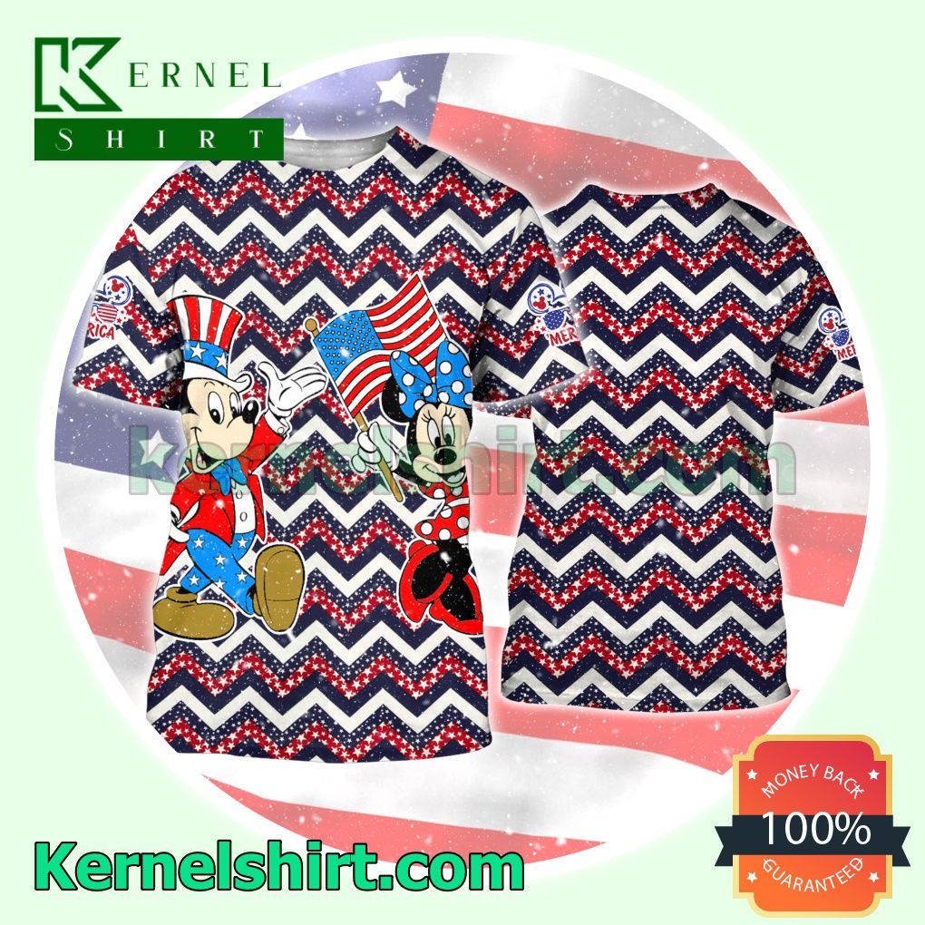 July 4th Mickey And Minnie Polylines Hooded Sweatshirt Women Legging a