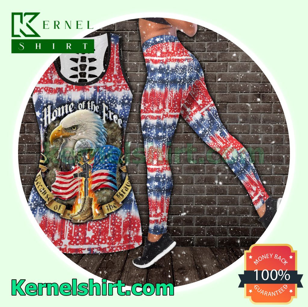 July 4th Veteran Eagle Home Of The Free Because Of The Brave Hooded Sweatshirt Women Legging