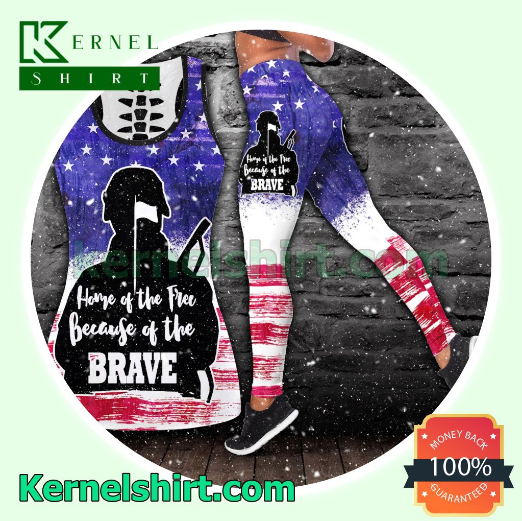 July 4th Veteran Home Of The Free Because Of The Brave Hooded Sweatshirt Women Legging