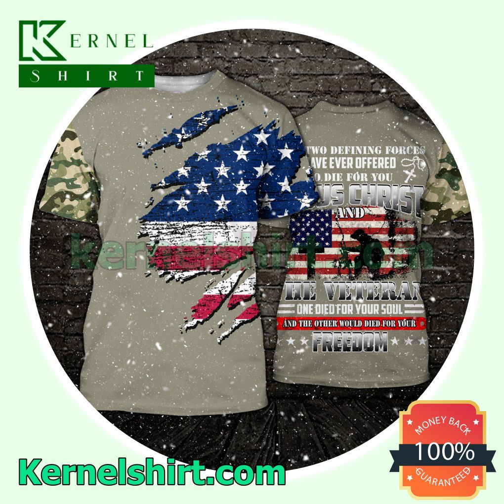 July 4th Veteran Only Two Defining Forces Have Ever Offered To Die For You Jesus Christ Hooded Sweatshirt Women Legging a