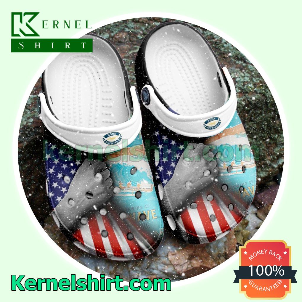 Kona Brewing Co. Big Wave American Flag Clogs Shoes Slippers Sandals