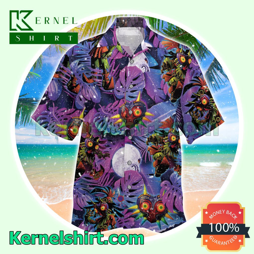 Legend Of Zelda Majora's Mask Tropical Leaves Summer Short Sleeve Shirt