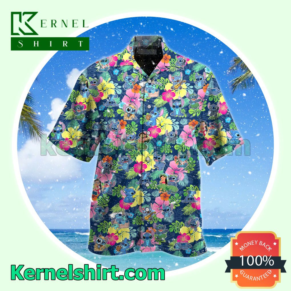 Lilo Stitch Hibiscus Tropical Summer Short Sleeve Shirt