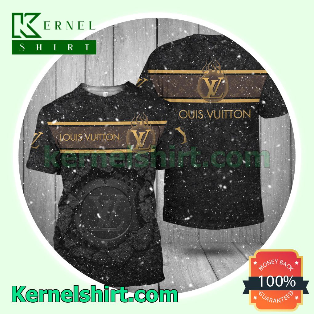 Louis Vuitton Black Cracked Surface Logo 3D T-Shirt