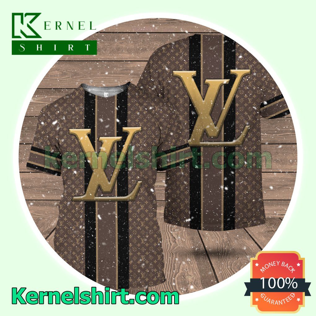 Louis Vuitton Brown Monogram With Big Logo On Vertical Stripe Logo 3D T-Shirt