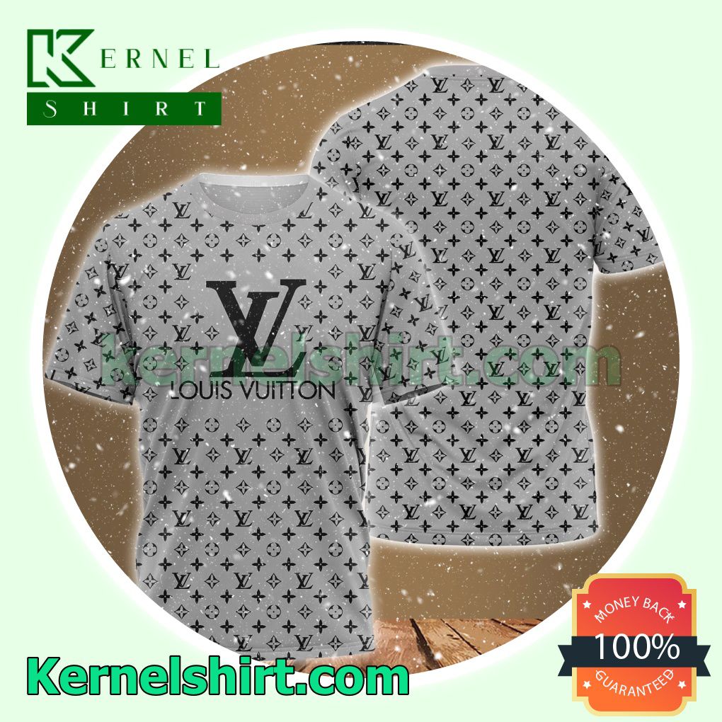 Louis Vuitton Grey Monogram With Big Logo Center Logo 3D T-Shirt