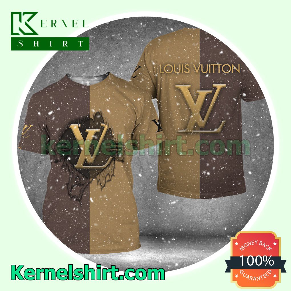 Louis Vuitton Hands Ripping Half Dark Half Light Brown Logo 3D T-Shirt