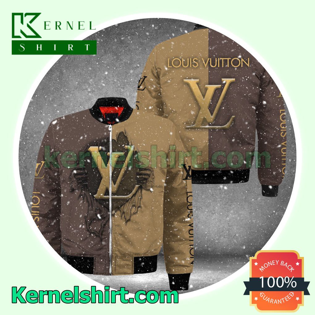 Louis Vuitton Hands Ripping Half Dark Half Light Brown Varsity Jacket Coat Outwear