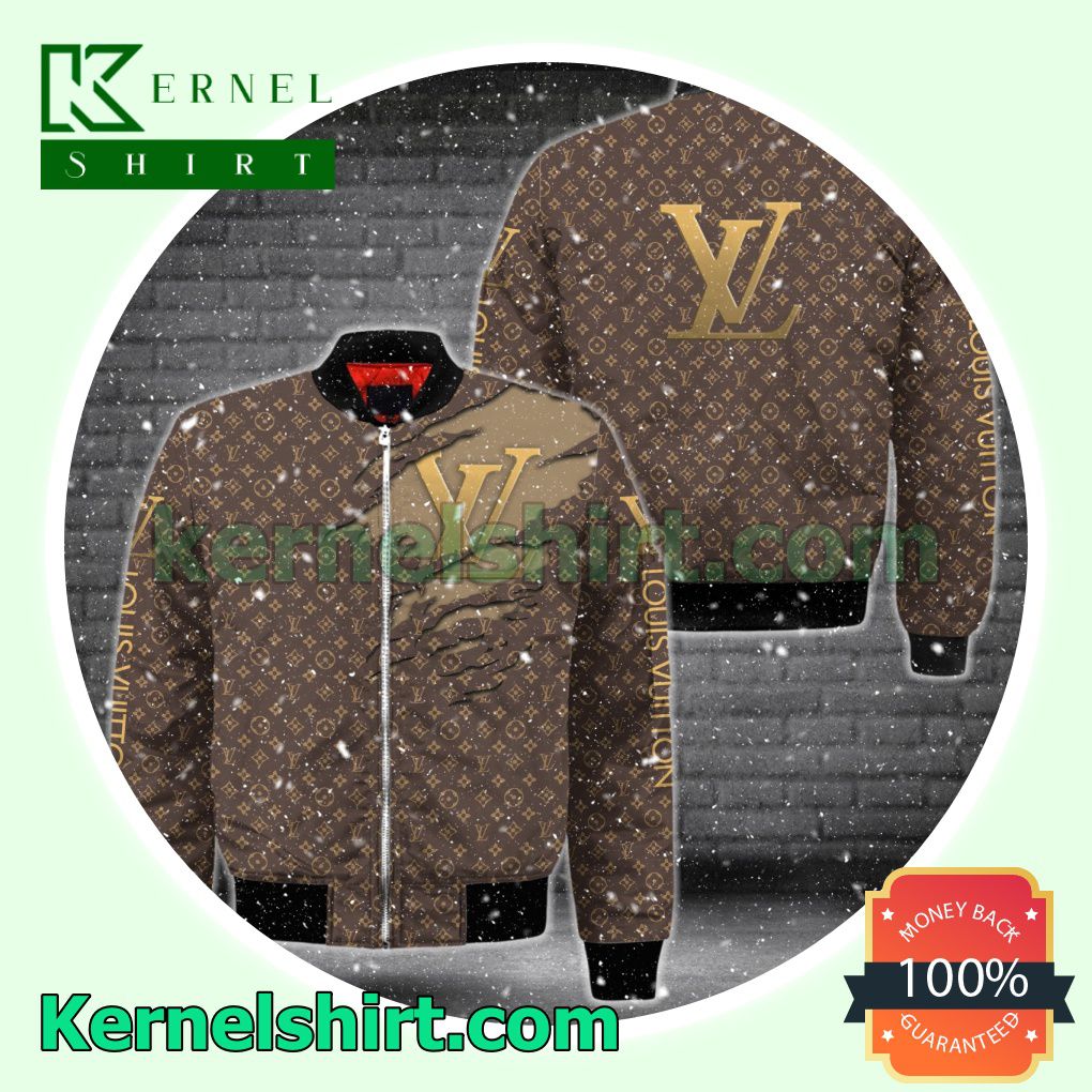 Louis Vuitton Logo Torn Ripped Dark Brown Monogram Varsity Jacket Coat Outwear