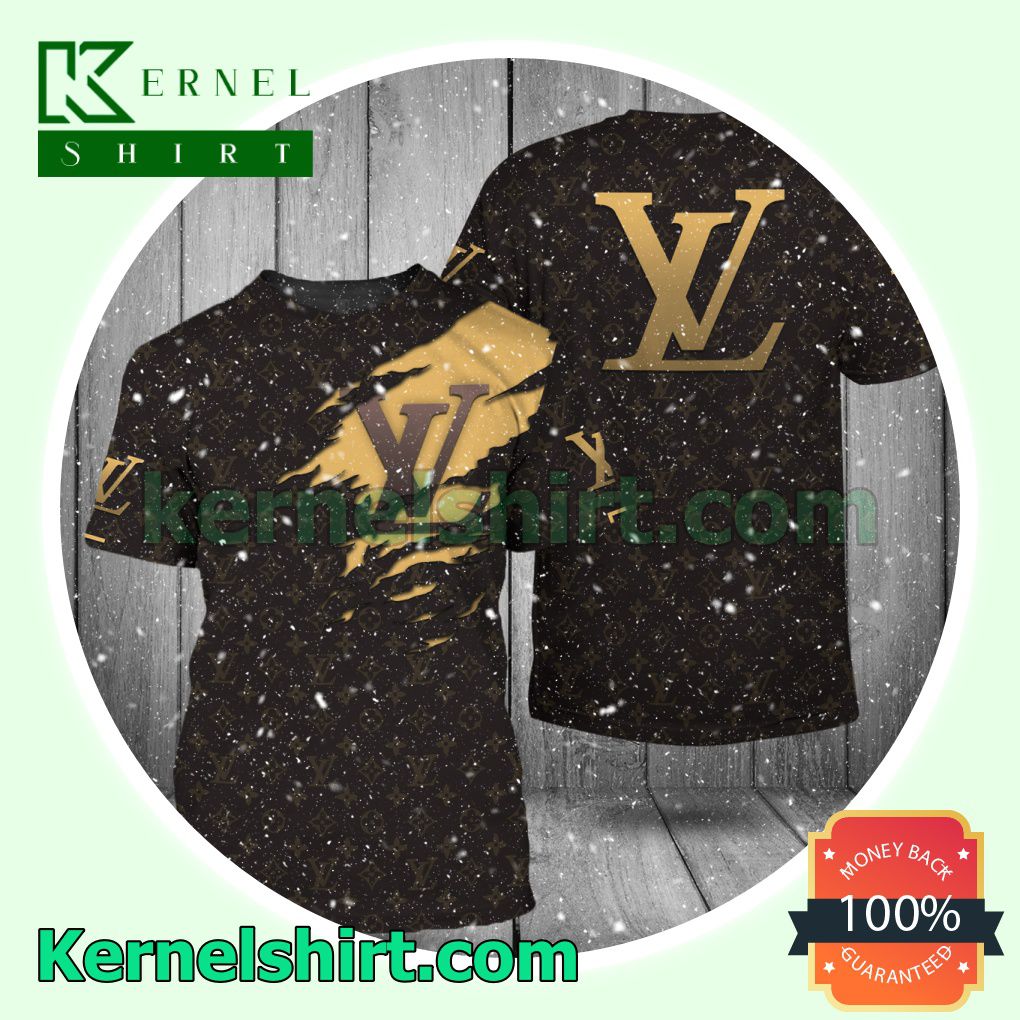 Louis Vuitton Logo Torn Ripped Dark Monogram Logo 3D T-Shirt