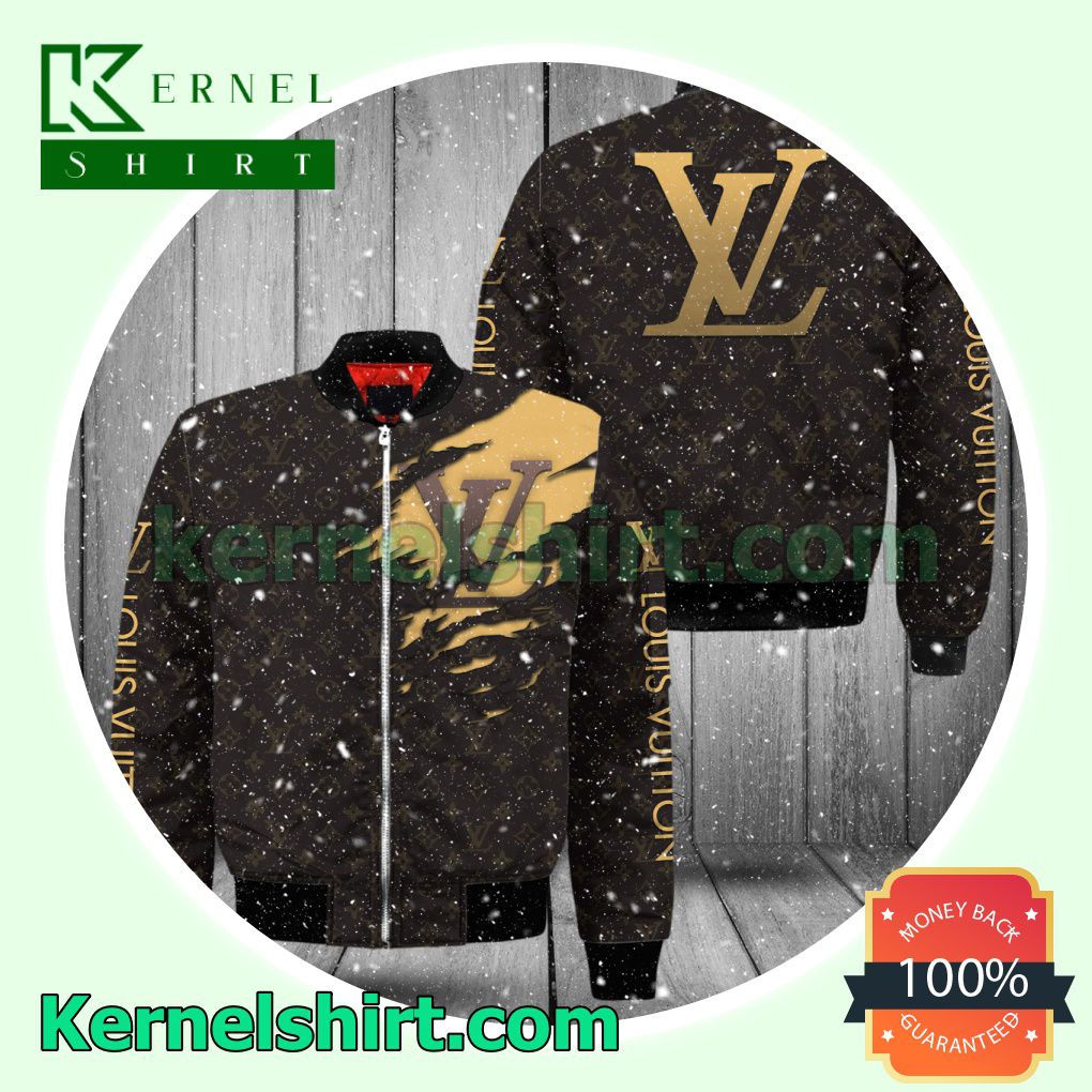 Louis Vuitton Logo Torn Ripped Dark Monogram Varsity Jacket Coat Outwear