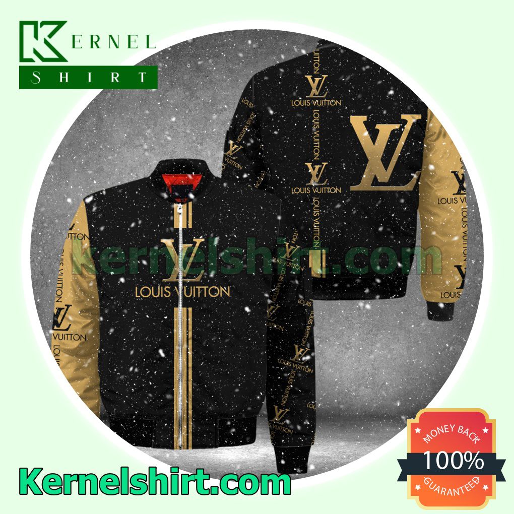 Louis Vuitton Luxury Brand Name And Logo Black Mix Brown Varsity Jacket Coat Outwear