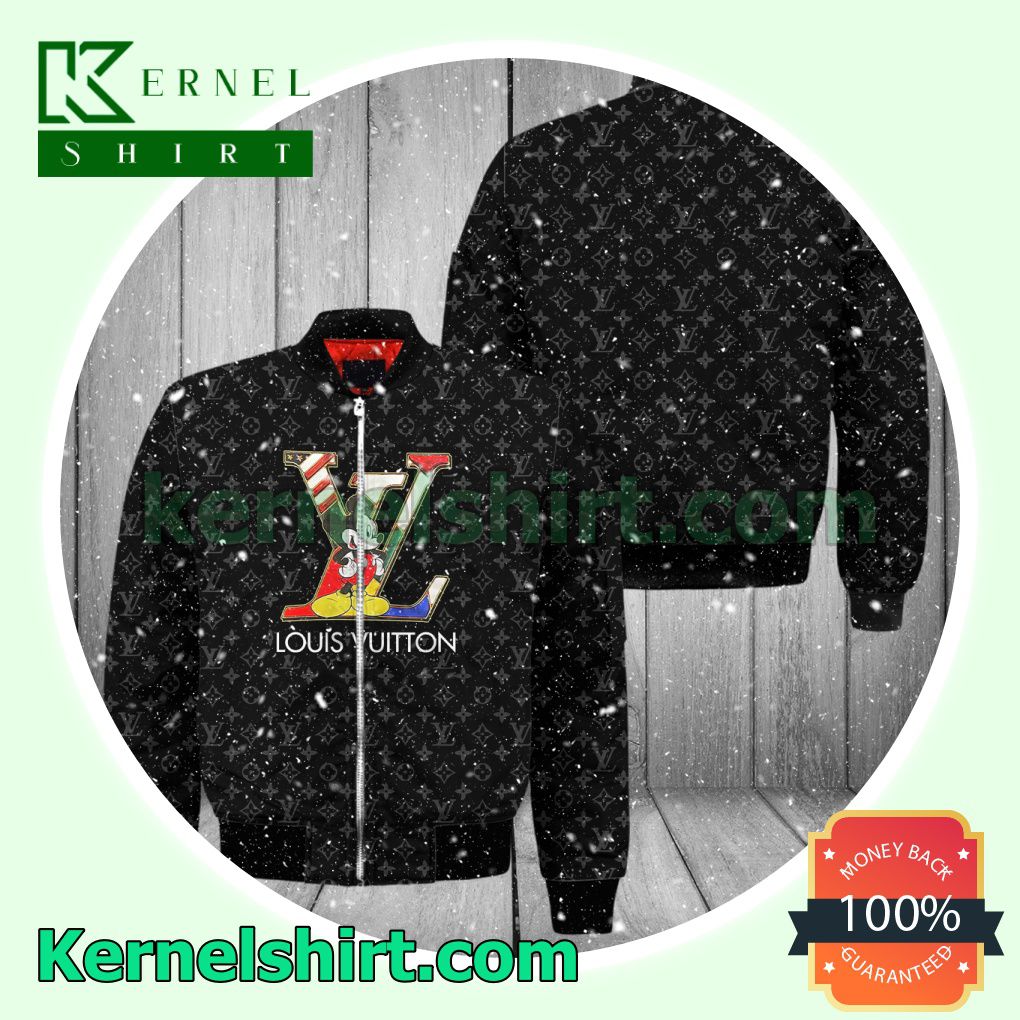 Louis Vuitton Mickey Mouse Black Monogram Varsity Jacket Coat Outwear