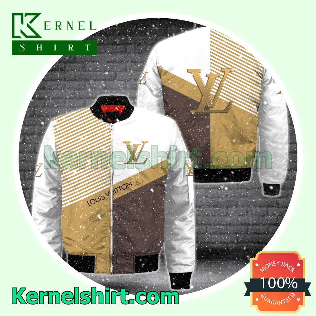 Louis Vuitton White Mix Dark And Light Brown With Diagonal Lines Varsity Jacket Coat Outwear