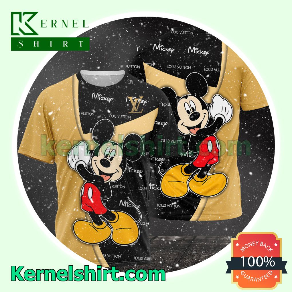 Louis Vuitton With Mickey Mouse Black And Brown Logo 3D T-Shirt