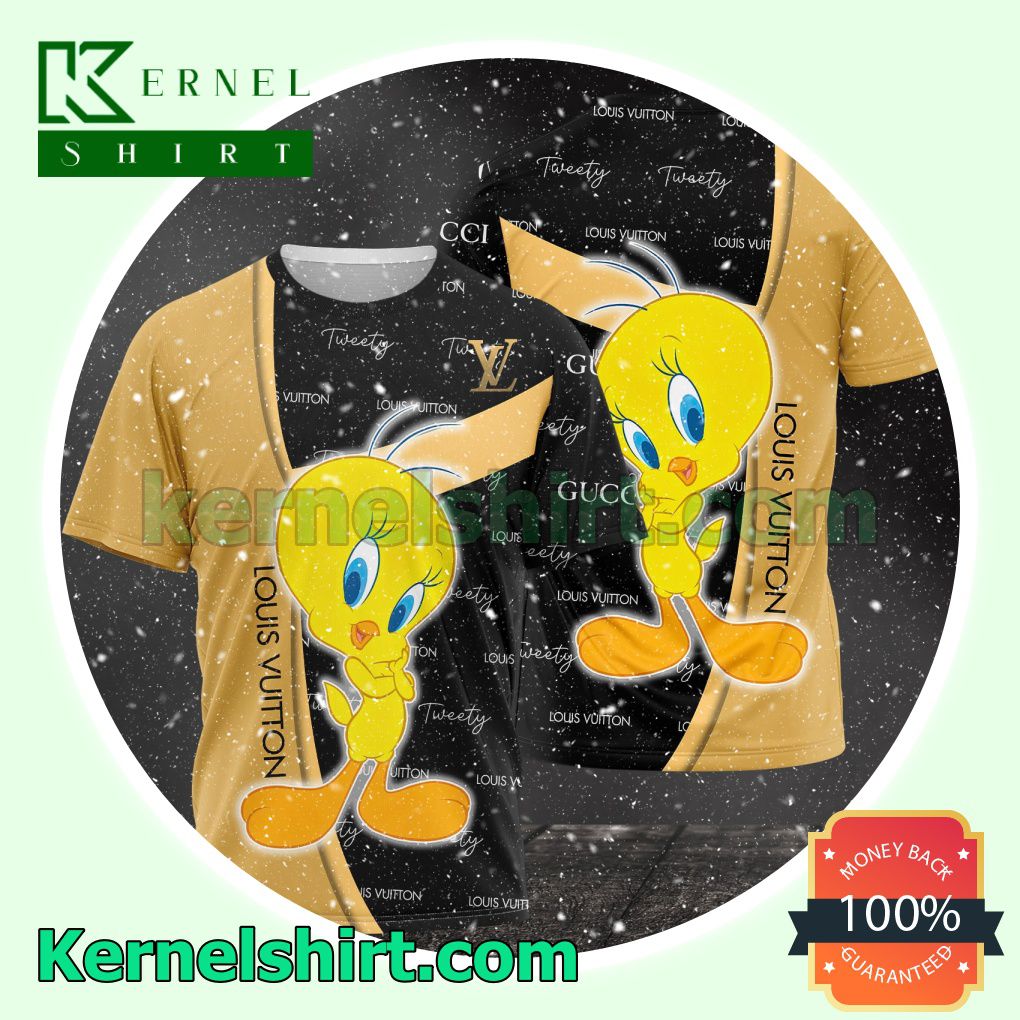 Louis Vuitton With Tweety Bird Black And Brown Logo 3D T-Shirt