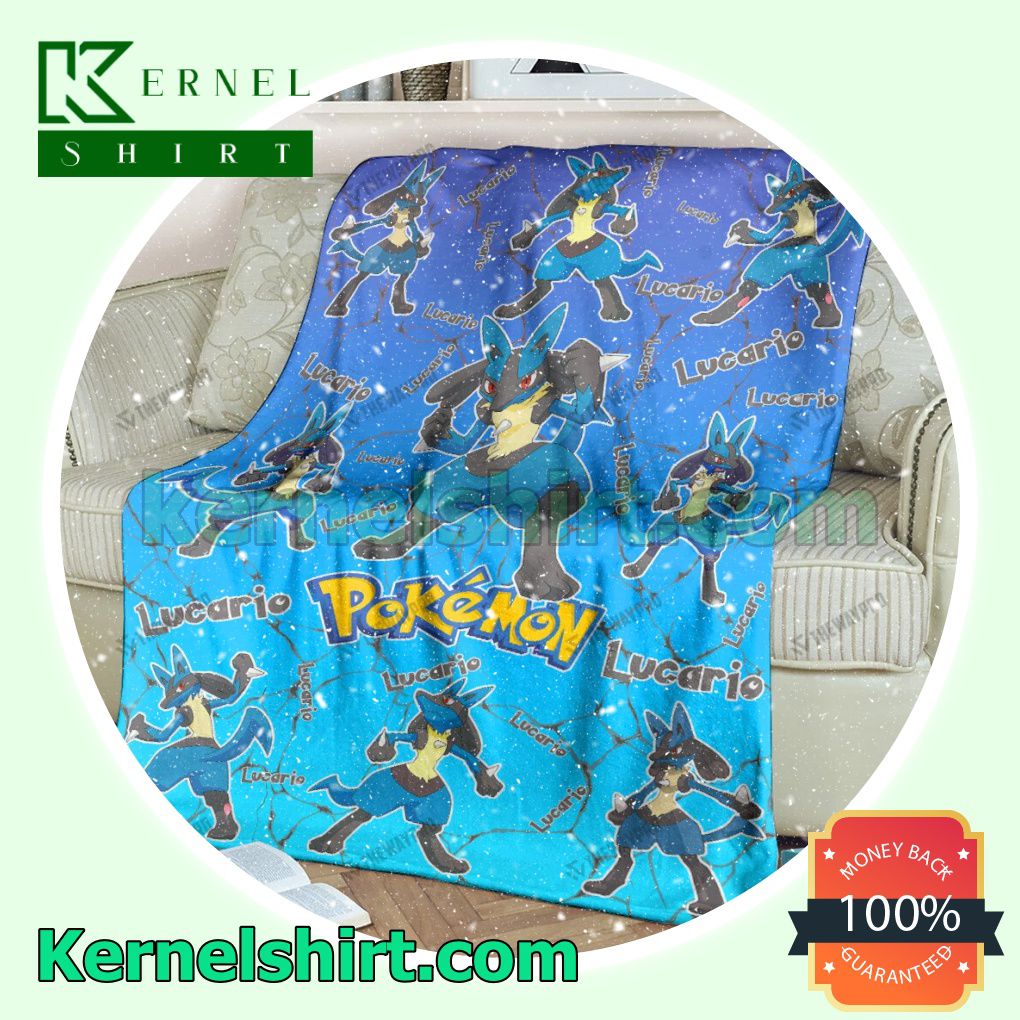 Lucario Pokemon Pattern Fleece Throw Blanket