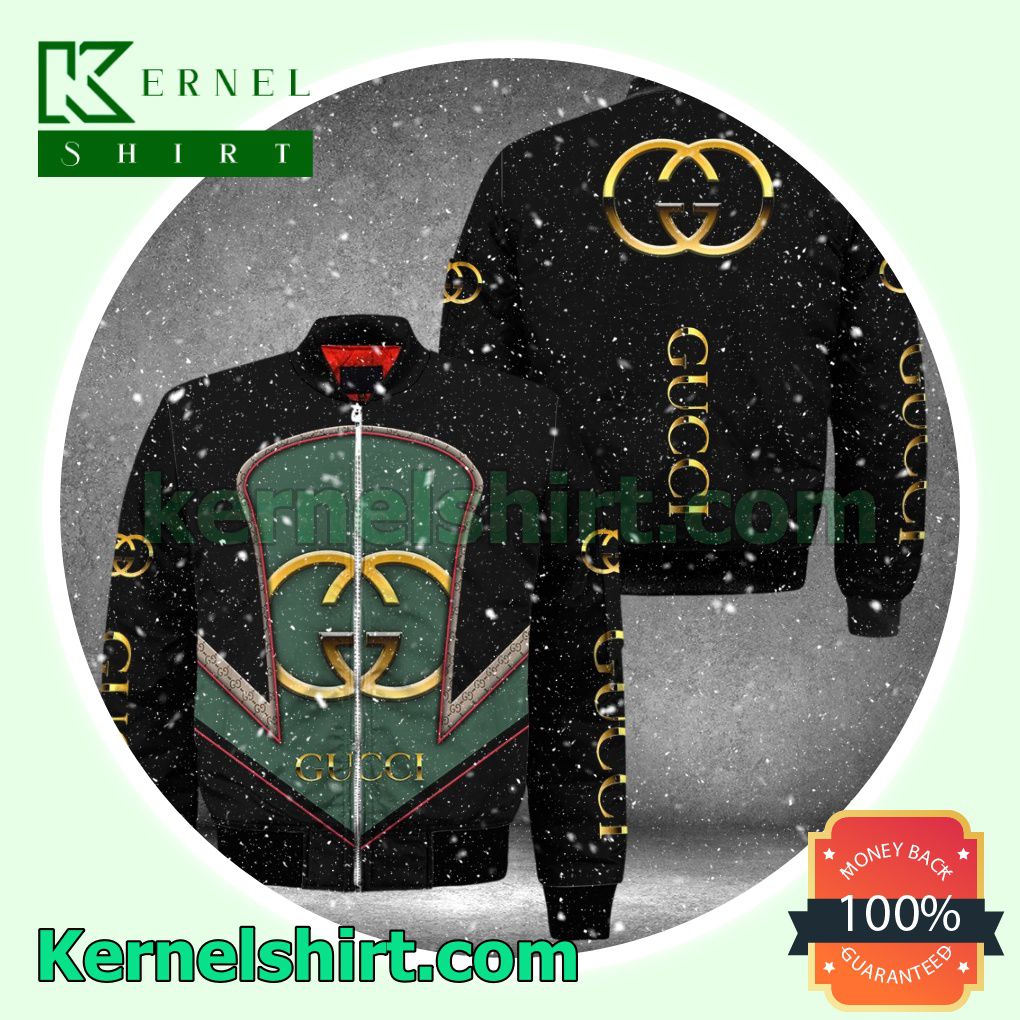 Luxury Gucci With Logo Center Black Varsity Jacket Coat Outwear
