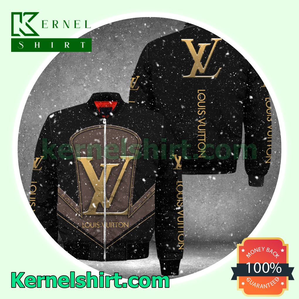 Luxury Louis Vuitton With Logo Center Black Varsity Jacket Coat Outwear