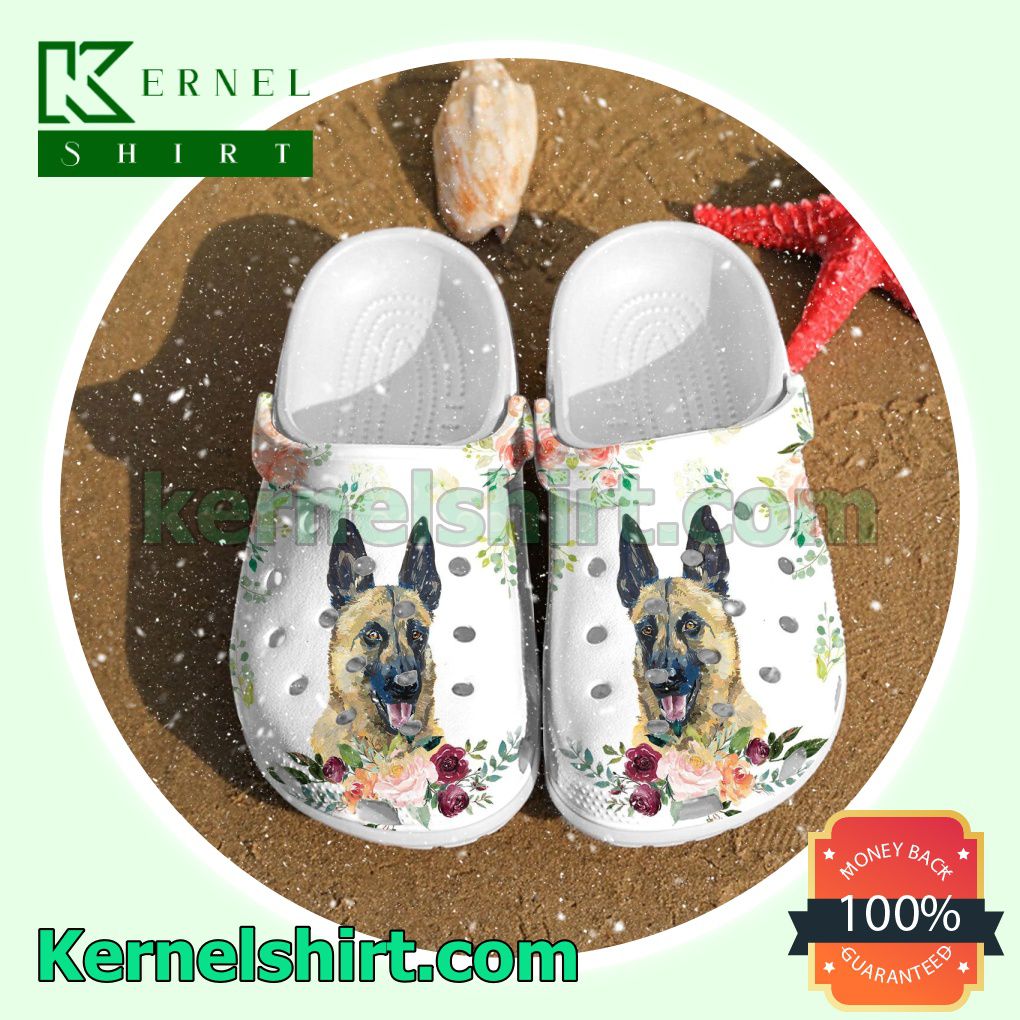 Malinois Dog And Flower Clogs Shoes Slippers Sandals