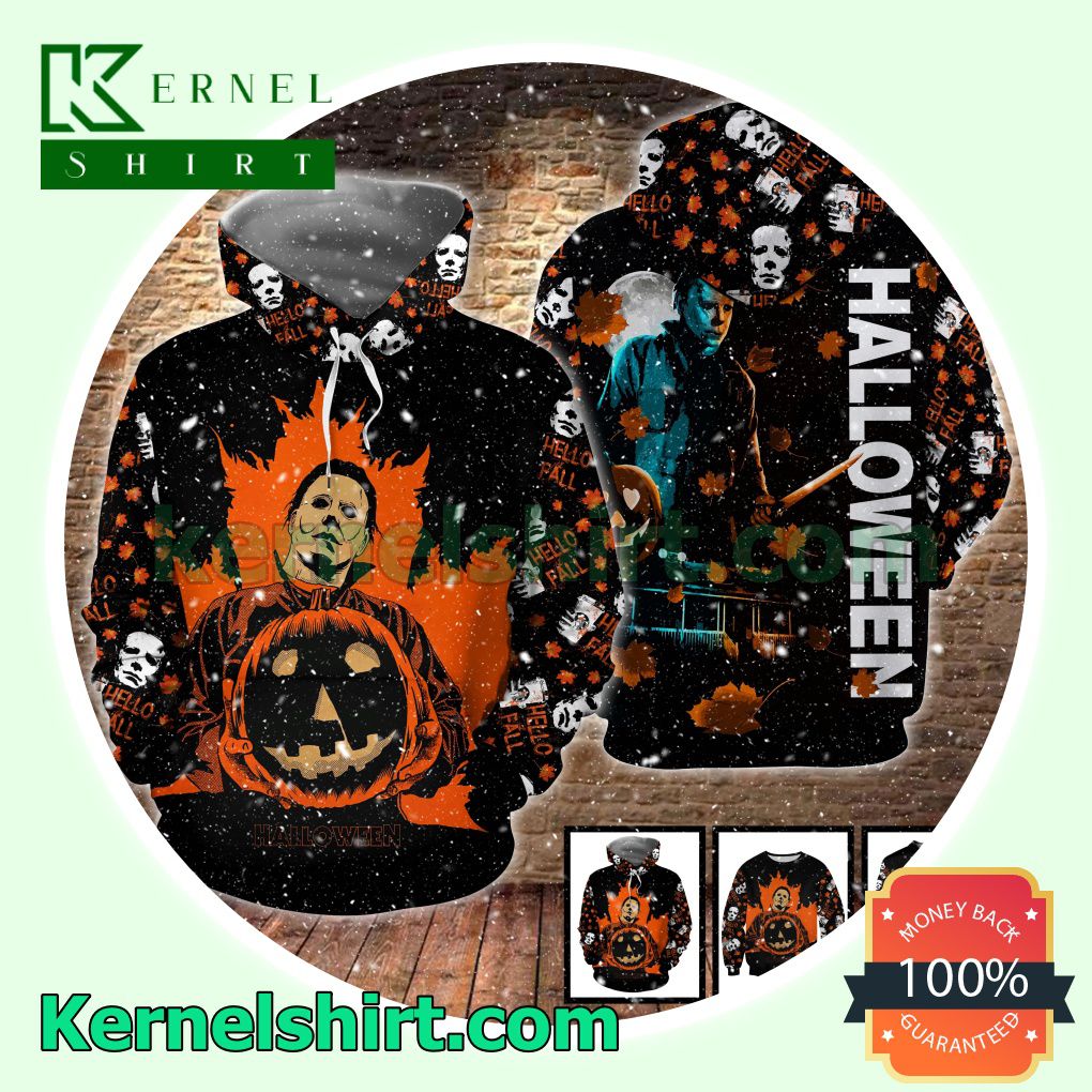 Michael Myers Hello Fall Halloween Pumpkin Costume Scary Hooded Sweatshirt