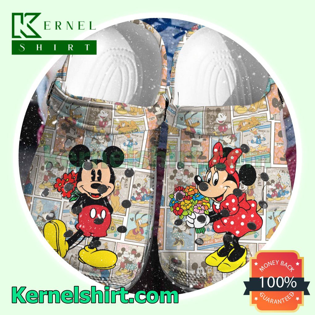 Mickey And Minnie Give Flowers Clogs Shoes Slippers Sandals
