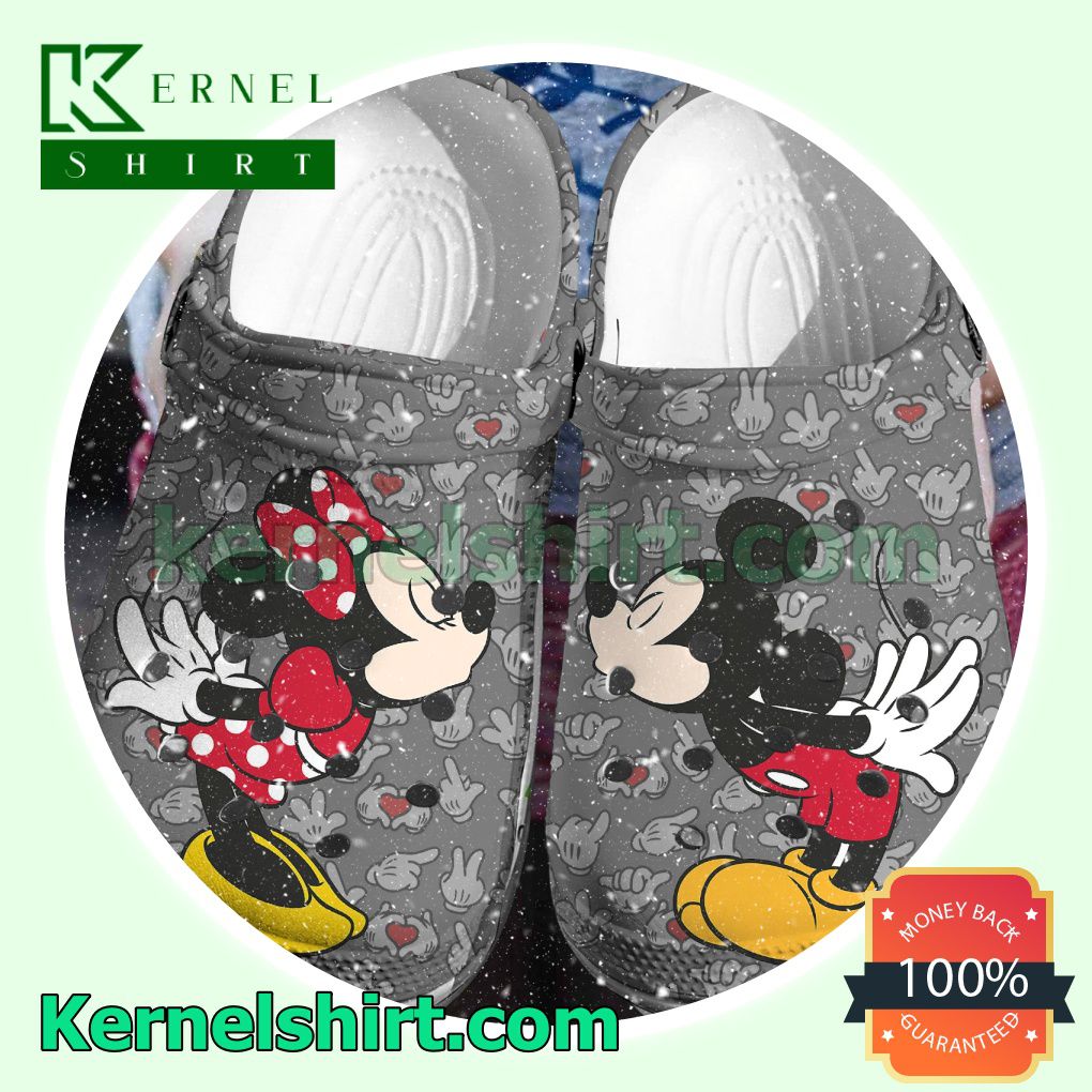 Mickey And Minnie Hand Signals Grey Clogs Shoes Slippers Sandals